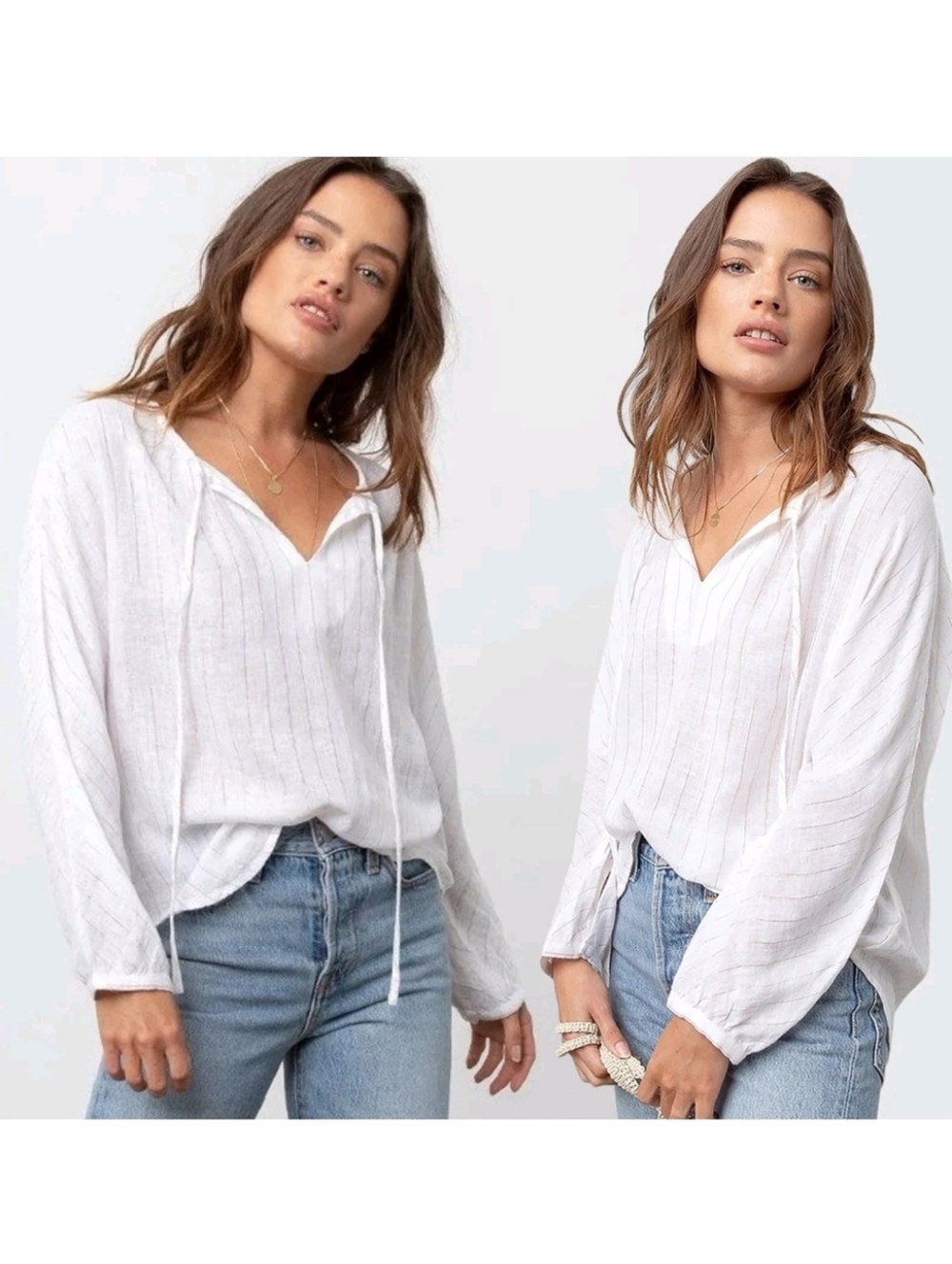Rails Finn Rose Gold Stripe Linen Blouse Top Billowy Medium